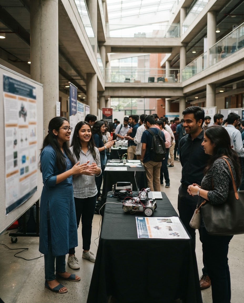 BIET students presenting a robotics project at a campus exhibition